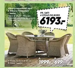 Bilka Albany havebord med 6 Albany havestole - natur tilbud
