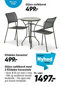 Bilka Gijon cafébord med 2 Kildebo havestole tilbud