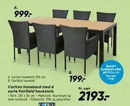 Bilka Carlton havebord med 6 sorte Fairfield havestole tilbud