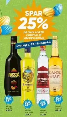 Bilka SPAR. 25%. på mere end 70 varianter af udvalgt spiritus tilbud