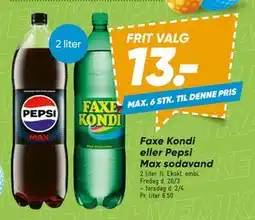 Bilka Faxe Kondi eller Pepsi Max sodavand tilbud