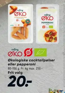 Bilka Økologiske cocktailpølser eller pepperoni tilbud
