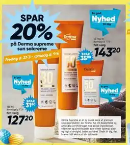Bilka SPAR. 20%. på Derma supreme sun solcreme tilbud