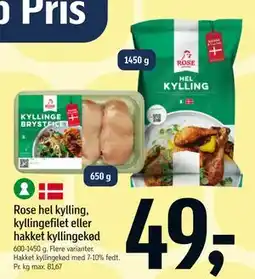 Føtex Rose hel kylling, kyllingefilet eller hakket kyllingekød tilbud