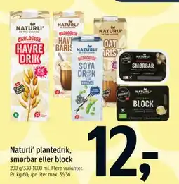 Føtex Naturli’ plantedrik, smørbar eller block tilbud