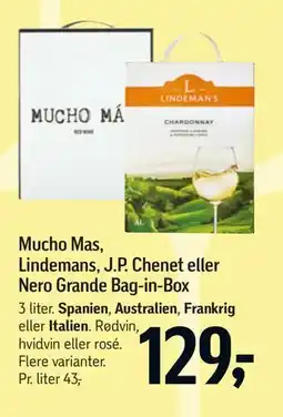 Føtex Mucho Mas, Lindemans, J.P. Chenet eller Nero Grande Bag-in-Box tilbud