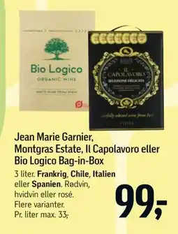 Føtex Jean Marie Garnier, Montgras Estate, Il Capolavoro eller Bio Logico Bag-in-Box tilbud