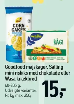 Føtex Goodfood majskager, Salling mini riskiks med chokolade eller Wasa knækbrød tilbud
