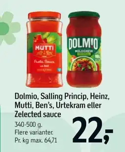 Føtex Dolmio, Salling Princip, Heinz, Mutti, Ben’s, Urtekram eller Zelected sauce tilbud
