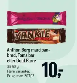 Føtex Anthon Berg marcipanbrød, Toms bar eller Guld Barre tilbud