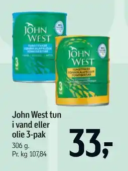 Føtex John West tun i vand eller olie 3-pak tilbud