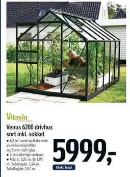 Føtex Venus 6200 drivhus sort inkl. sokkel tilbud