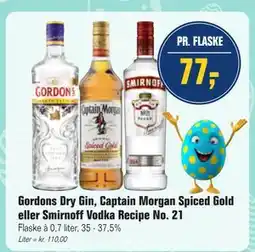 Otto Duborg Gordons Dry Gin, Captain Morgan Spiced Gold eller Smirnoff Vodka Recipe No. 21 tilbud