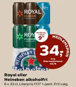 SuperBrugsen Royal eller Heineken alkoholfri tilbud
