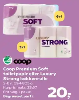 SuperBrugsen Coop Premium Soft toiletpapir eller Luxury Strong køkkenrulle tilbud