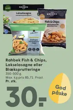 SPAR Rahbek Fish & Chips / Lakselasagne / Blæksprutteringer tilbud