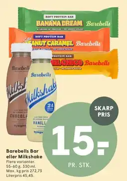SPAR Barebells Bar eller Milkshake tilbud