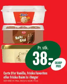 Min Købmand Carte D'or Vanilla, Frisko Favorites eller Frisko Daim Is i Bæger tilbud