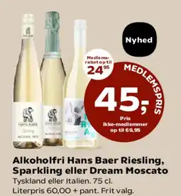 Kvickly Alkoholfri Hans Baer Riesling, Sparkling eller Dream Moscato tilbud