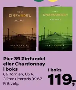 Kvickly Pier 39 Zinfandel eller Chardonnay i boks tilbud