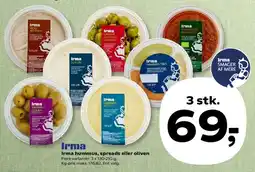 Kvickly Irma hummus, spreads eller oliven tilbud