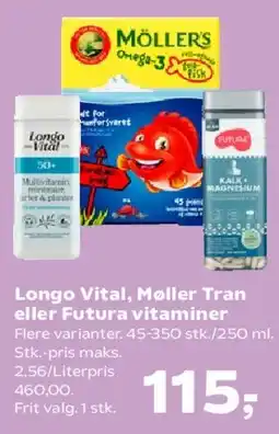 Kvickly Longo Vital, Møller Tran eller Futura vitaminer tilbud