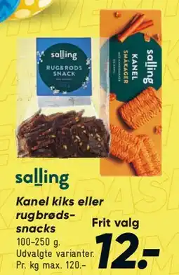 Bilka Salling kanel kiks eller rugbrøds-snacks tilbud