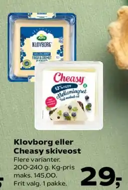 Kvickly Klovborg eller Cheasy skiveost tilbud