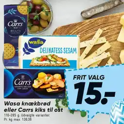 Bilka Wasa knækbrød eller Carr's kiks til ost tilbud