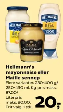 Kvickly Hellmann's mayonnaise eller Maille sennep tilbud