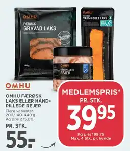 MENY OMHU - Fersk laks & håndpillede rejer tilbud