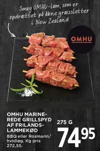 MENY OMHU Marinerede grillspyd af frilandslammekød tilbud