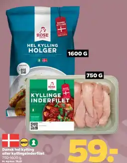 Netto Dansk hel kylling eller kyllingeinderfilet tilbud