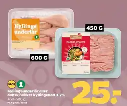 Netto Kyllingeunderlår eller dansk hakket kyllingekød 3-7% tilbud