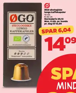 Netto ØGO økologiske lungo kaffekapsler tilbud