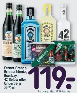 REMA 1000 Fernet Branca, Branca Menta, Bombay, 42 Below eller Underberg tilbud