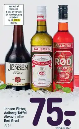 REMA 1000 Jensen Bitter, Aalborg Taffel Akvavit eller Rød Grød tilbud