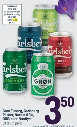 REMA 1000 Grøn Tuborg, Carlsberg Pilsner, Nordic 0.0%, 1883 eller Nordlyst tilbud