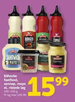 Løvbjerg Bähncke fastfood, sennep, mayo el. ristede løg tilbud