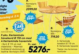 Bilka F.eks. Kerteminde havebord Ø 110 cm med 4 Kerteminde havestole tilbud