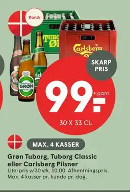 SPAR Grøn Tuborg, Tuborg Classic eller Carlsberg Pilsner tilbud