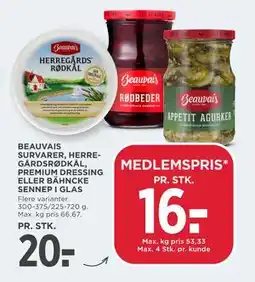 MENY BEAUVAIS SURVARER, HERREGÅRDSRØDKÅL, PREMIUM DRESSING ELLER BÄHNCKE SENNEP I GLAS tilbud