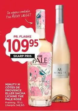 MENY MINUTY M CÔTES DE PROVENCE ELLER SACHA LICHINE THE PALE ROSÉ tilbud