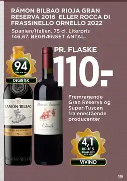 MENY RÁMON BILBAO RIOJA GRAN RESERVA 2016 ELLER ROCCA DI FRASSINELLO ORNELLO 2022 tilbud