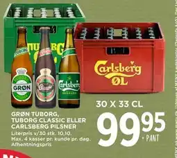 MENY GRØN TUBORG, TUBORG CLASSIC ELLER CARLSBERG PILSNER tilbud
