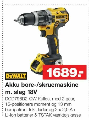 Akku bore-/skruemaskine m. slag 18V