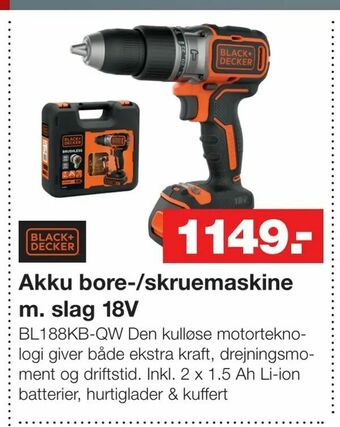 Bauhaus Akku bore-/skruemaskine m. slag 18V tilbud