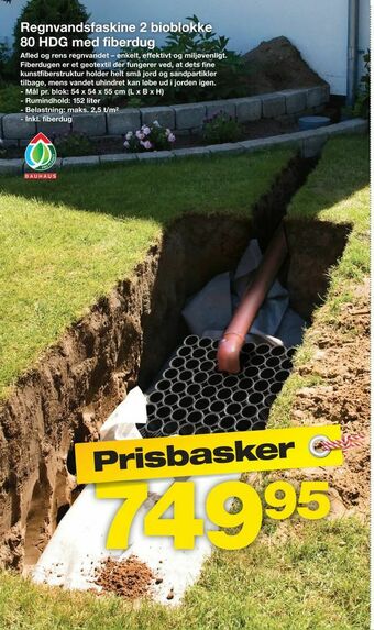 Regnvandsfaskine 2 bioblokke 80 HDG med fiberdug