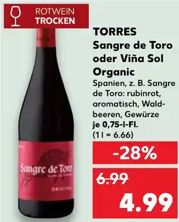 Kaufland DE TORRES Sangre de Toro oder Viña Sol Organic tilbud