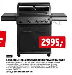 jem & fix GASGRILL MED 4 BRÆNDERE OG POWER BURNER tilbud